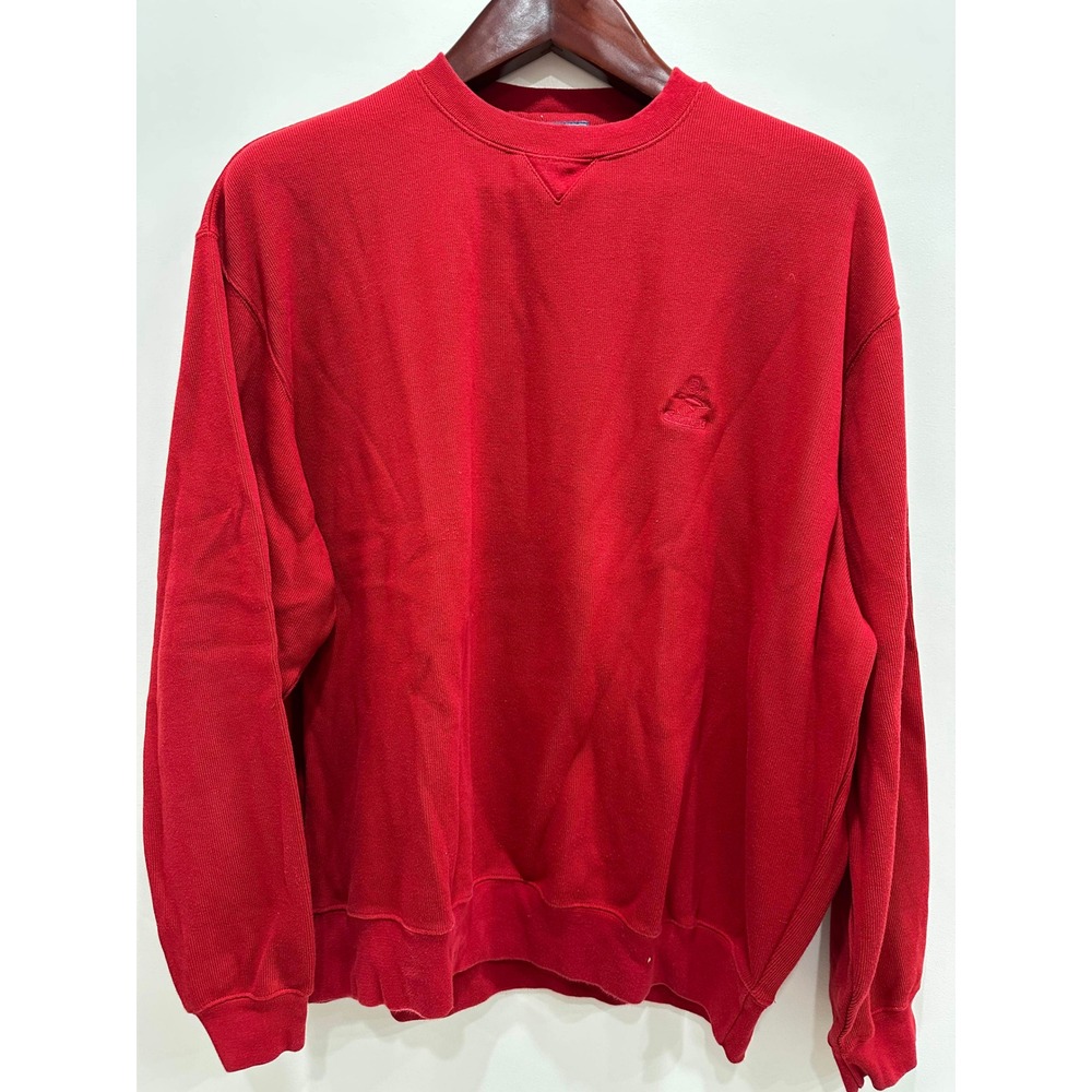 Faconnable Mens Red Cotton Knit Crewneck Sweater XL Long Sleeve Crest Logo